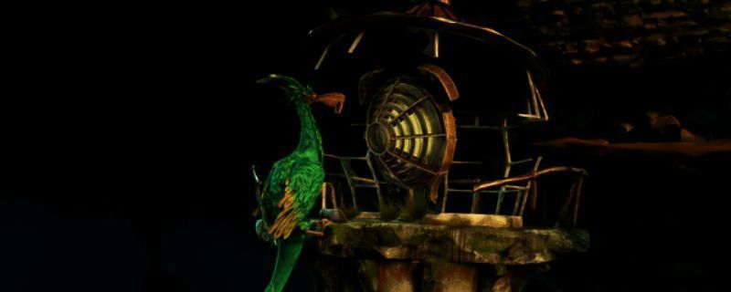 《守护者》游戏主视觉图，昏暗场景中一名神秘守护者背对镜头站立，周围环绕古老符文与光影特效