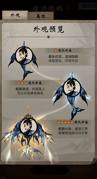 《一念逍遥》游戏界面展示八大妖族血脉选择界面，界面呈环形分布，各具特色的妖兽形象环绕中央角色