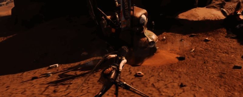 《剑星》中尼尔联动服装展示，角色身穿黑白配色机械风战衣，充满未来感与哥特式设计元素