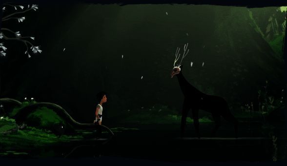 Lana潜入海底遗迹，周围是发光的珊瑚与漂浮的古代装置，远处可见巨型生物轮廓