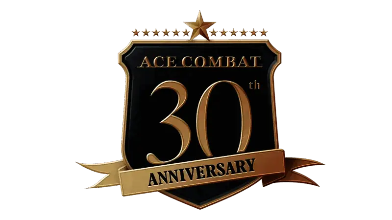 《皇牌空战》30周年纪念LOGO，背景为蓝天白云中的战机编队掠过，充满史诗感