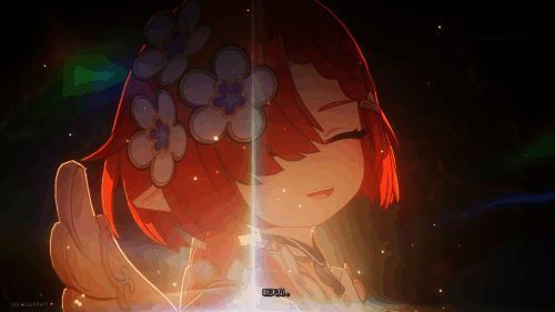 缇安在神悟树庭中释放神力对抗盗火行者，光芒四溢却面容决绝，背景是崩裂的天空与燃烧的火焰