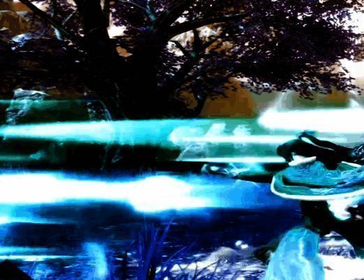 角色挥舞长枪释放‘万道天阙’，金色枪影铺满战场，光影交错