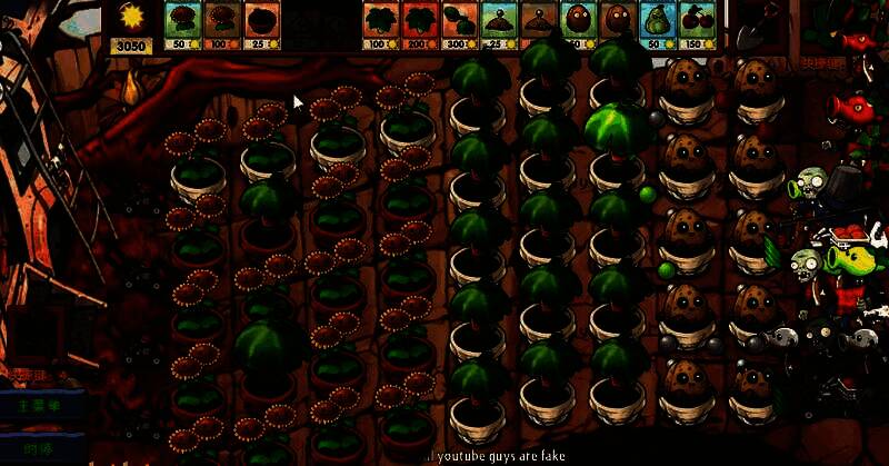 西瓜伞在实战关卡中的布阵效果，成功反弹多发子弹并击退僵尸