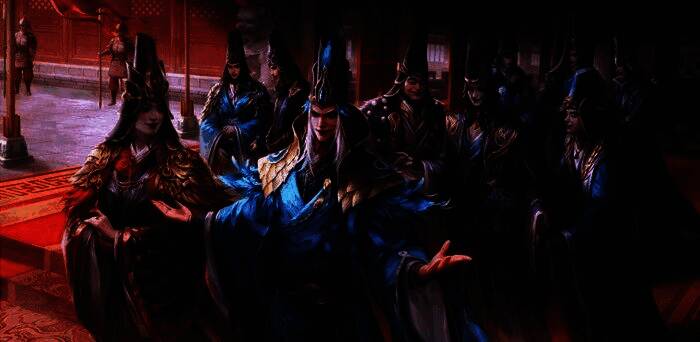 十常侍传说动态皮肤展示图，十位宦官形象环绕中央，金光缭绕，技能特效炫目华丽