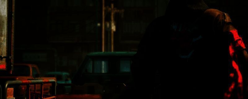 《Acts of Blood》游戏主视觉图，展示主角手持双刃与敌人激烈对战的暗黑风格场景，背景充满血色光影与破碎建筑