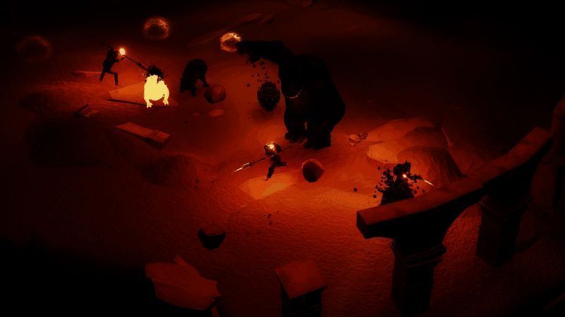 四位玩家角色站在木屋前，背景是夜晚的森林，远处有发光怪物逼近