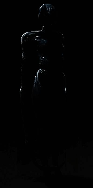 另一款未采用怪物概念图，外形似由多个婴儿面孔拼接而成的球状体，悬浮在空中