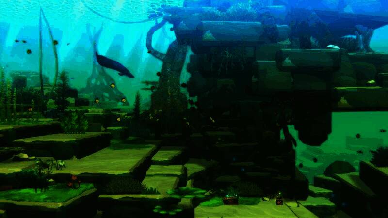 《In the Jungle》DLC场景截图，角色在丛林小溪边捕鱼，周围绿意盎然，阳光透过树叶洒落