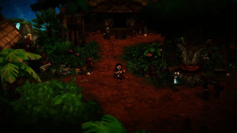 传统村落场景展示，木质房屋错落有致，村民NPC在庭院中活动，充满生活气息