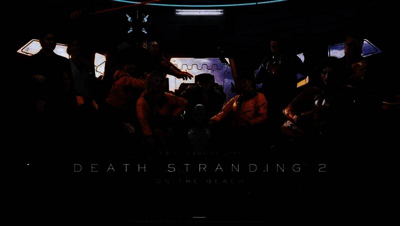 小岛秀夫在采访现场微笑发言的照片，背景为《死亡搁浅2》宣传海报