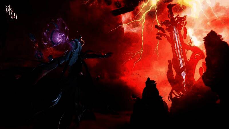 角色立于山顶迎接九重雷劫，天空电光闪烁，巨大雷柱轰下，场面恢弘震撼