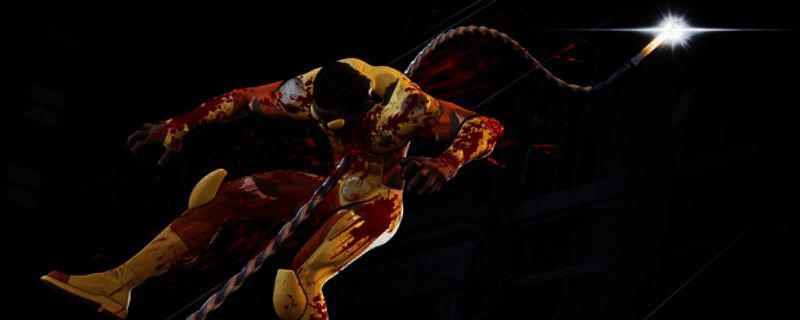 《无敌少侠VS》游戏宣传主视觉图，展示主角与对手在城市废墟中激烈对战的场景，背景充满动态光影与爆炸特效