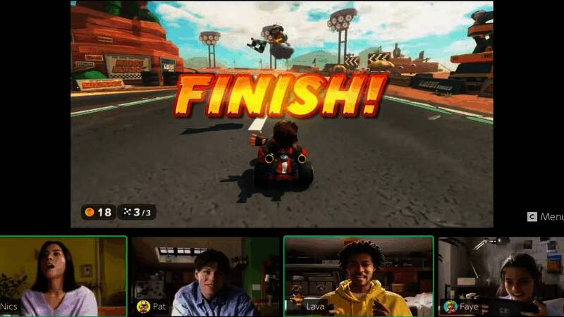 Switch2系统界面模拟图，显示GameChat倒计时提醒弹窗，界面清晰标注剩余时间