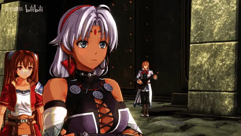 奥利维尔在战斗中施展魔法，手中竖琴释放出能量波，敌人被击退