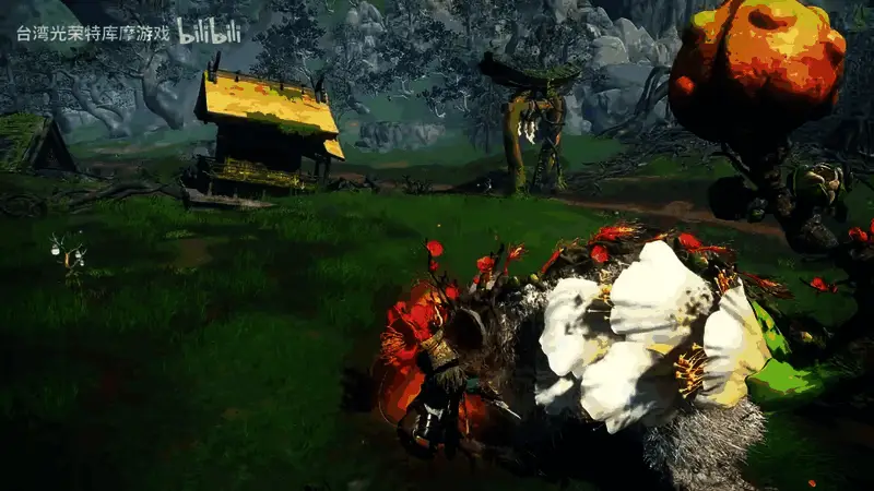 战斗结束后角色收刀入鞘，背景是夕阳下的和风村落，气氛宁静悠远