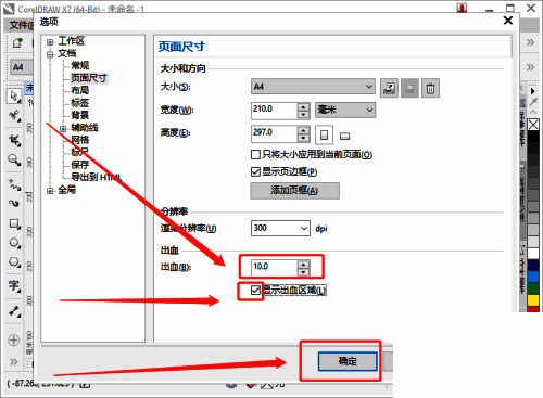 出血设置完成后的确认界面，显示已输入数值并勾选显示选项