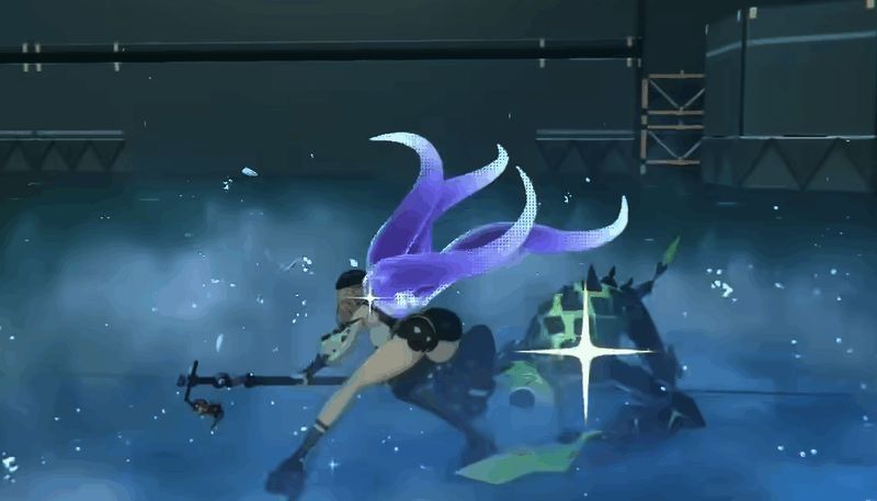 伊德海莉半血以下状态，技能特效转为暗蓝色，伤害数字爆炸式增长