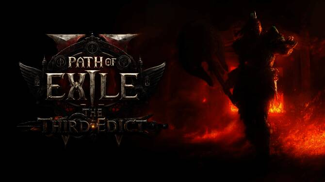 《流放之路2》The Third Edict更新宣传图，展示雷电交加的战场与全新BOSS对峙场景