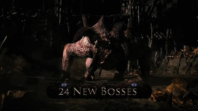 《流放之路2》新BOSS战斗场景，巨大怪物在废墟中咆哮，技能特效覆盖全场