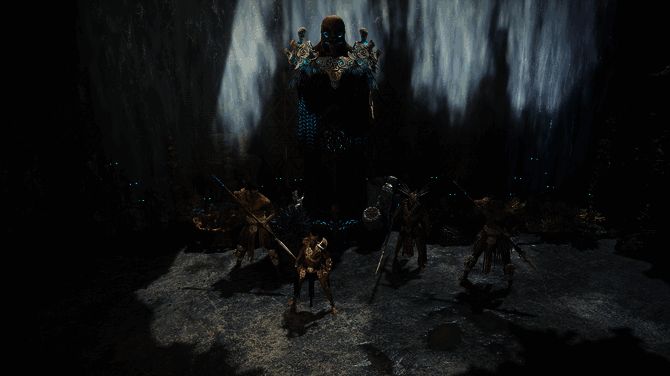 《流放之路2》角色释放冲刺技能的瞬间，身后留下残影轨迹，周围敌人正在发动攻击