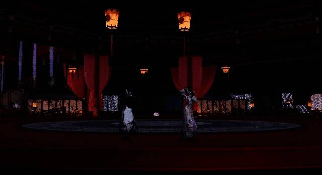 舞蹈动作截图，角色腾空跃起，衣袖翻飞，脚下酒坛与花瓣交织成画