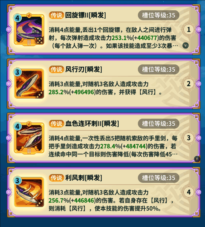 群体技能进阶路线图，呈现风行忍至利风刺的连招演化