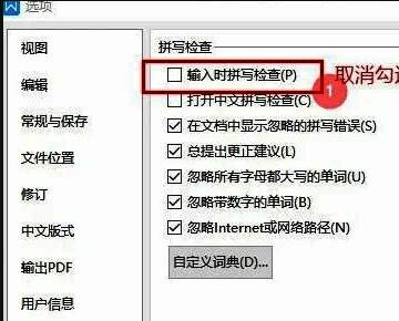WPS拼写检查设置中‘输入时拼写检查’选项被取消勾选的状态