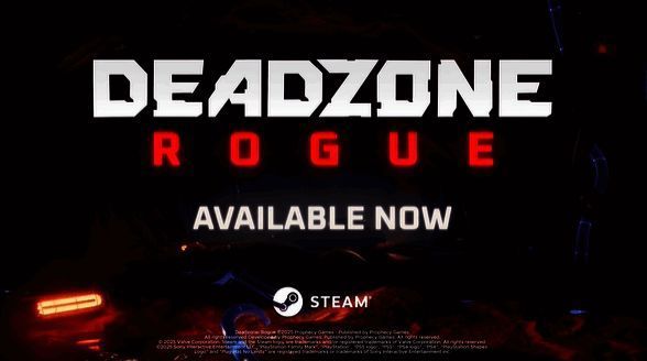 《死域：Rogue》官方宣传图，展示太空战场中的主角持枪对战机械敌人的震撼场景，背景为破碎空间站与闪烁星云