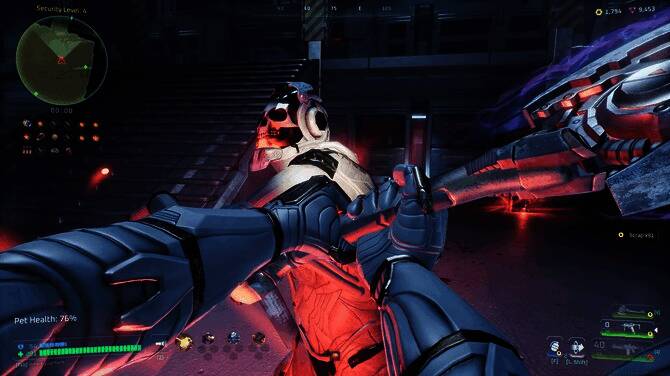 角色使用能量武器释放大范围AOE技能，蓝色电弧在金属舱室内跳跃，敌人被击飞破碎