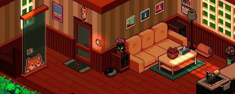 呓语小镇炼金术士房间内景，展示药水炼制台与角落的神秘扫把