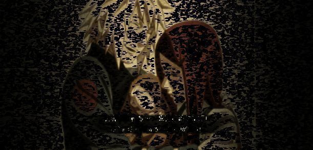 水门与玖辛奈背对着鸣人站立，双手张开守护着婴儿，背后是九尾狰狞的利爪划破夜空