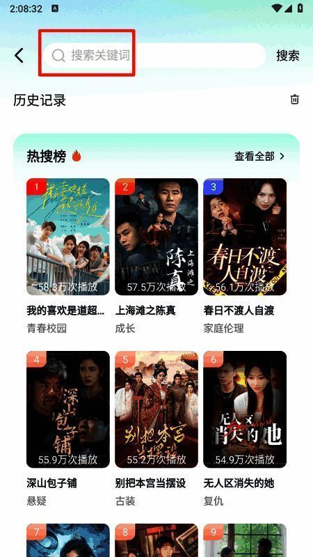 用户在搜索框输入剧名关键词后显示搜索结果的界面截图