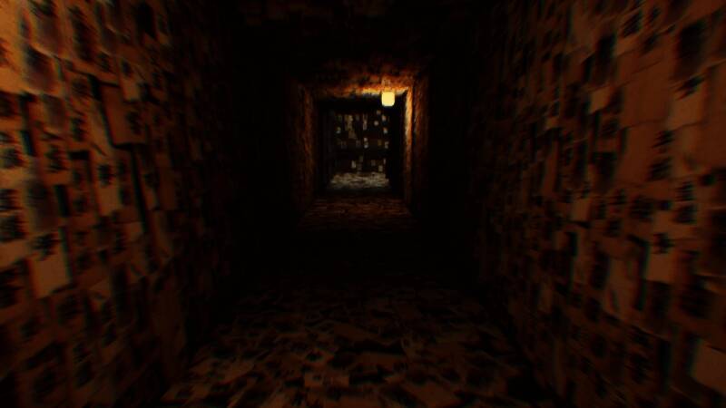 昏暗走廊中出现模糊人影，灯光闪烁，营造强烈不安感