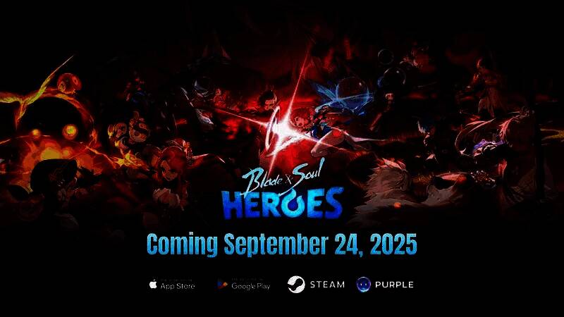 《剑灵：英雄》游戏主视觉图，展示多位风格迥异的英雄角色并肩站立，背景为充满东方幻想色彩的山川与神庙