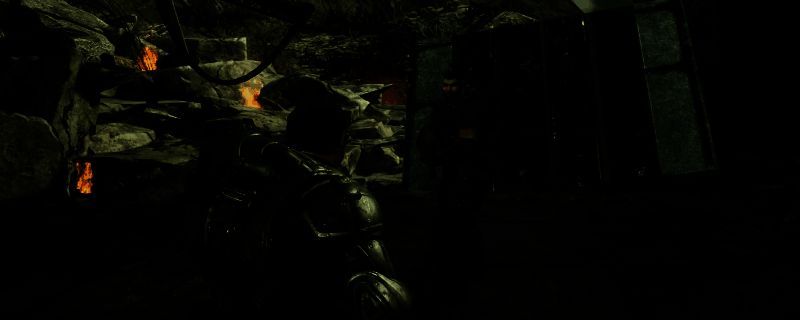 主角在废墟中被队友救援的场景，背景硝烟弥漫，队友持枪警戒，画面充满紧张氛围