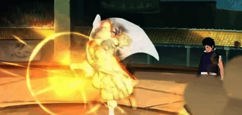 九喇嘛水门释放强化飞雷神技能，九尾查克拉形成巨大漩涡，敌人被卷入空中