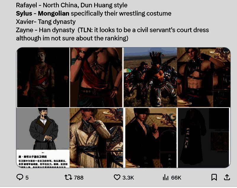 玩家身着《恋与深空》主题服饰在展台前合影，背景为五位男主角的巨幅立绘墙