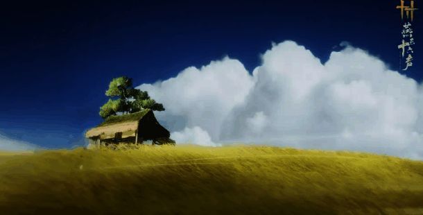 游戏内剧情画面，角色站在古老的石碑前，背景是阴云密布的坟地，气氛神秘