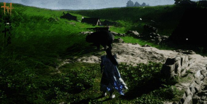 角色施展「着墨」技能，在空中留下墨色轨迹，形成书法般的视觉效果