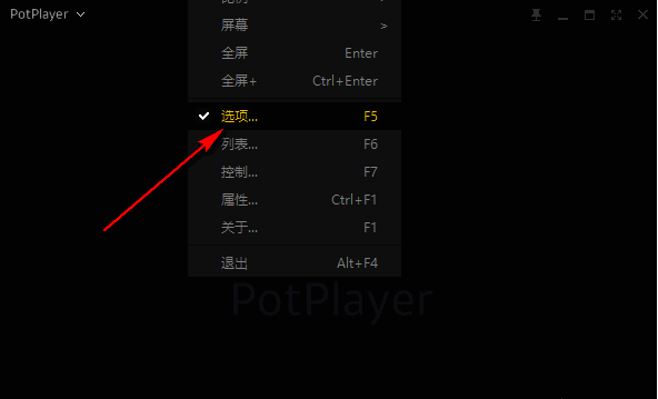 PotPlayer右键菜单中选择选项进入设置界面