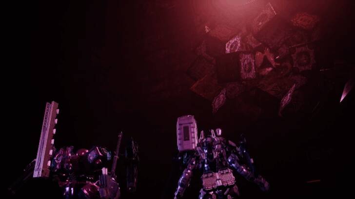 角色在据点内自定义机甲装备界面，屏幕上显示多种武器与部件选项，突出系统深度