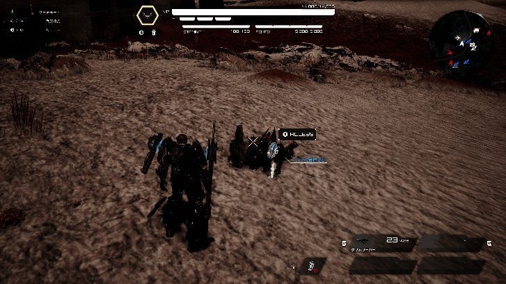 玩家在战场中接近一处发光残骸，准备进行扫描回收操作