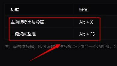 用户正在输入新的快捷键组合，界面显示‘Ctrl+Alt+D’被成功设置为桌面整理快捷键