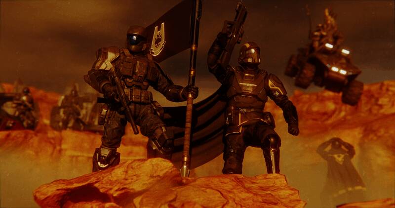 《绝地潜兵2》多人合作战斗场景，玩家角色在异星战场上并肩作战，火力全开对抗虫族大军