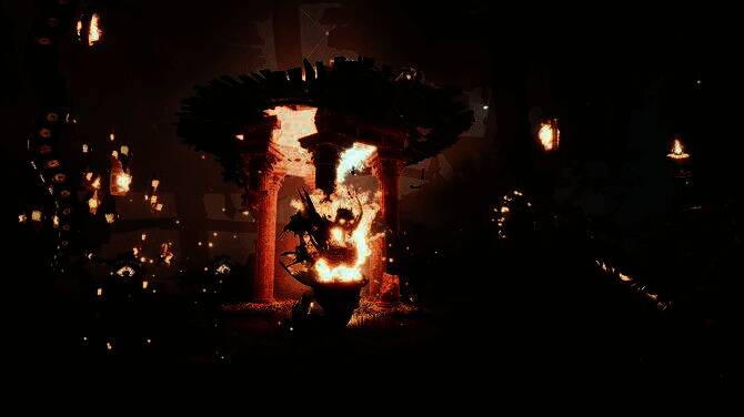 角色站在悬崖边凝视深渊，背景是燃烧的幽灵舰队与血色天空