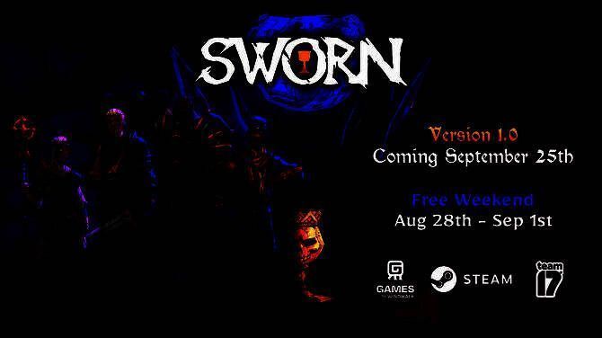 《圣杯誓约》官方宣传图，展现黑暗风格的卡美洛城堡与手持武器的骑士角色