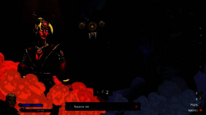 角色在昏暗地牢中对抗巨型骑士BOSS，画面充满张力与光影对比