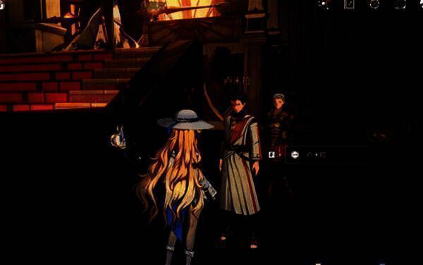 角色与卢米拉在楼梯右侧交谈，背景灯光柔和，突显剧情时刻