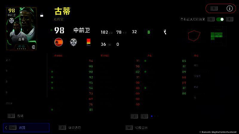 古蒂游戏内属性面板截图，显示增能后总评可达98分，上阵最大总评102分